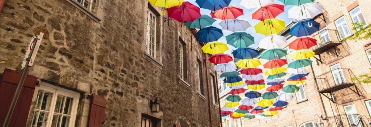 Unzählige Regenschirme als Schutzdach